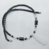 Black Hematite Beads Necklace with Alligator Pendant